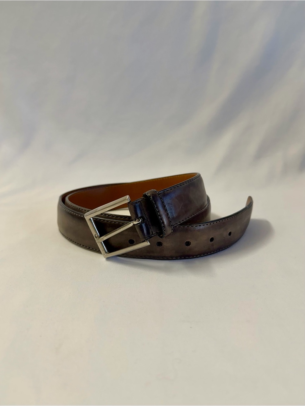 Magnanni Brown Gray Hand-Painted Leather Belt | Size 42 | Made in Spain
